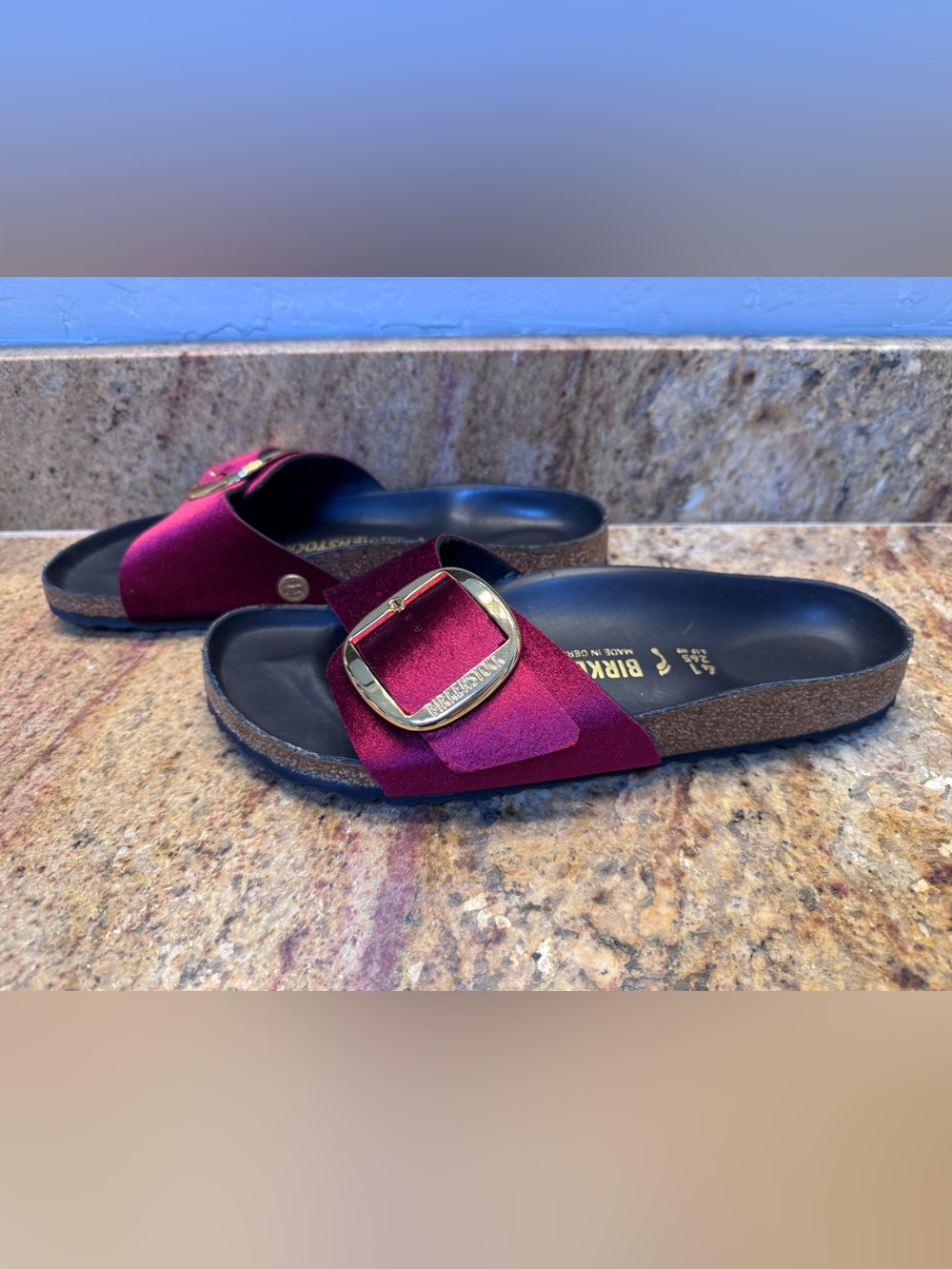 Birkenstock EU 41 Madrid Big Buckle Rivet Logo Velvet, Maroon - Picture 6 of 8